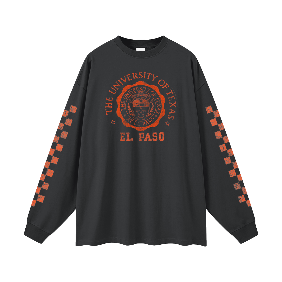 UTEP Checkered-Sleeve Oversized Long-Sleeve Tee
