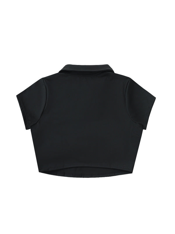 V-Neck Lapel Crop Top — supplier gallery 10