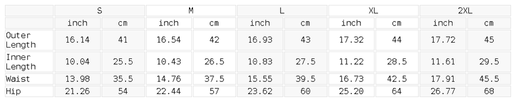 Lined Performance Shorts — size guide