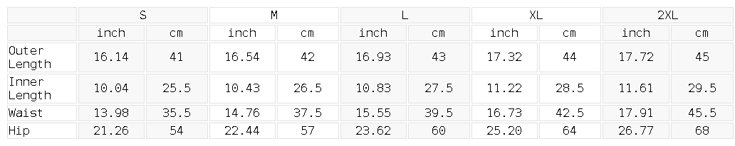 Lined Performance Shorts — size guide