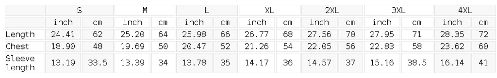 Lightweight Raglan Tee — size guide