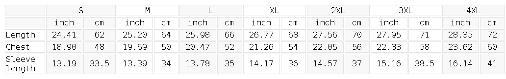 Lightweight Raglan Tee — size guide