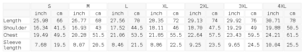 Performance T-Shirt — size guide