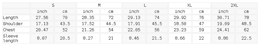 Cotton-Modal Tee — size guide