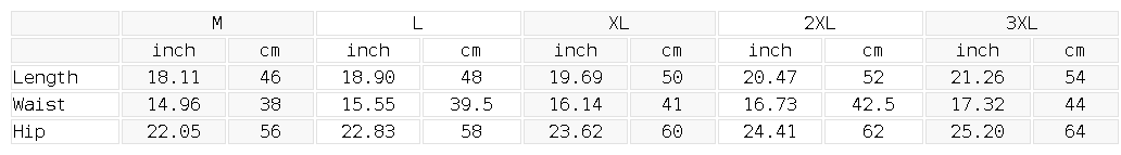 Regular Performance Shorts — size guide